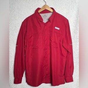 Realtree Shirt Mens Medium Button Down Vented Fishing Red Long Sleeve
